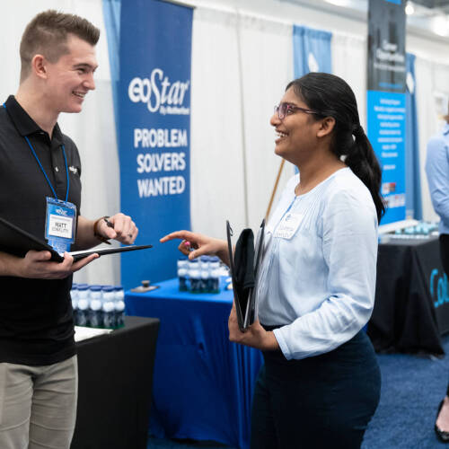 students speaking at the Career and internship fair